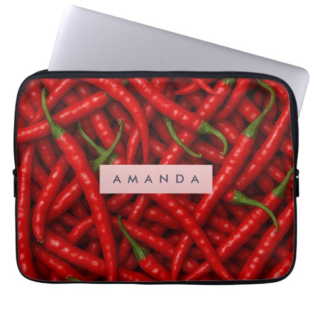 Personalized Bold Red Chili Pepper Pattern Laptop Sleeve (Front)