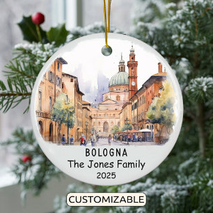 Personalized Bologna Ornament, Italy Ceramic Tree Decoration