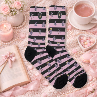 Personalized Book Girl Academy Wizard Black Pink Socks