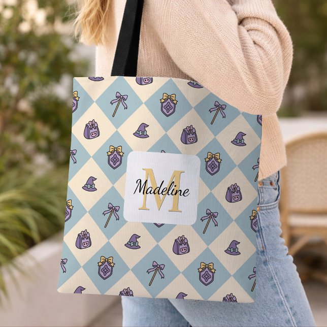 Personalized Bookish Girl Academy Wizard Blue Tote Bag (Creator Uploaded)