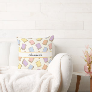 Personalized Bookish Girl Cute Bow Name Cream Cushion