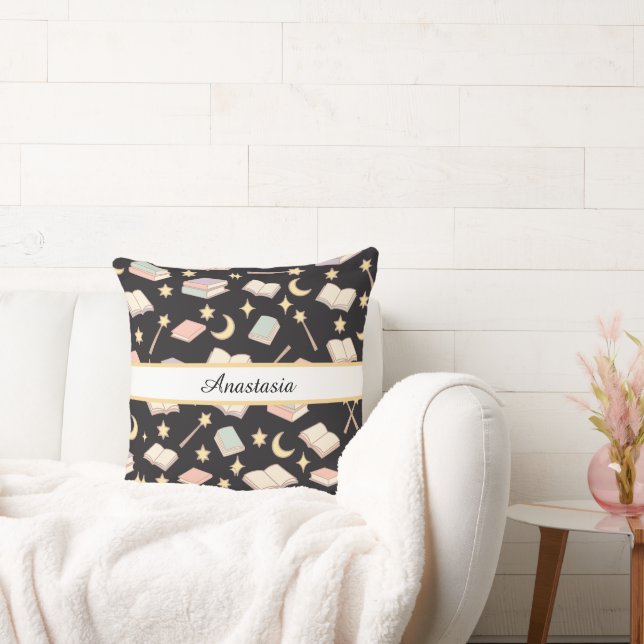 Personalized Bookish Girl Wizard Magic Name Dark Cushion (Couch)