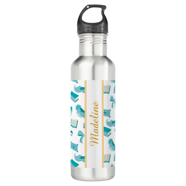 Personalized Bookish Girly Genie Bow Name Teal 710 Ml Water Bottle (Front)