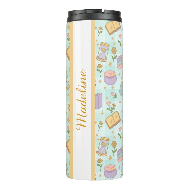 Personalized Bookish Girly Magic Green Cute Name Thermal Tumbler (Back)