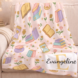 Personalized Bookish Magic Pink Pastel Girly Name Fleece Blanket