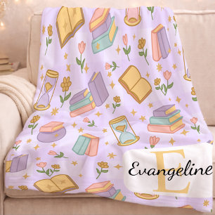 Personalized Bookish Magic Purple Pastel Girly Fleece Blanket