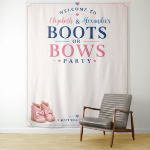 Personalized Boots or Bows Gender Reveal Photo Tapestry