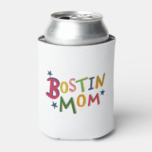 Personalized Bostin Mom Black Country Can Cooler (Can Front)