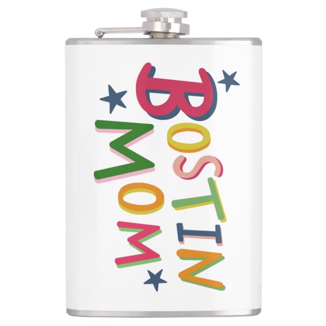 Personalized Bostin Mom Black Country Hip Flask (Front)