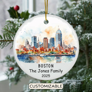 Personalized Boston Ornament, Massachusetts State Ceramic Tree Decoration