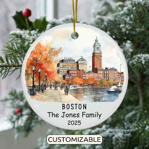 Personalized Boston Ornament, Massachusetts State Ceramic Tree Decoration