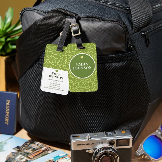 Personalized Botanical Geometric Green Abstract  Luggage Tag (Front & Back)