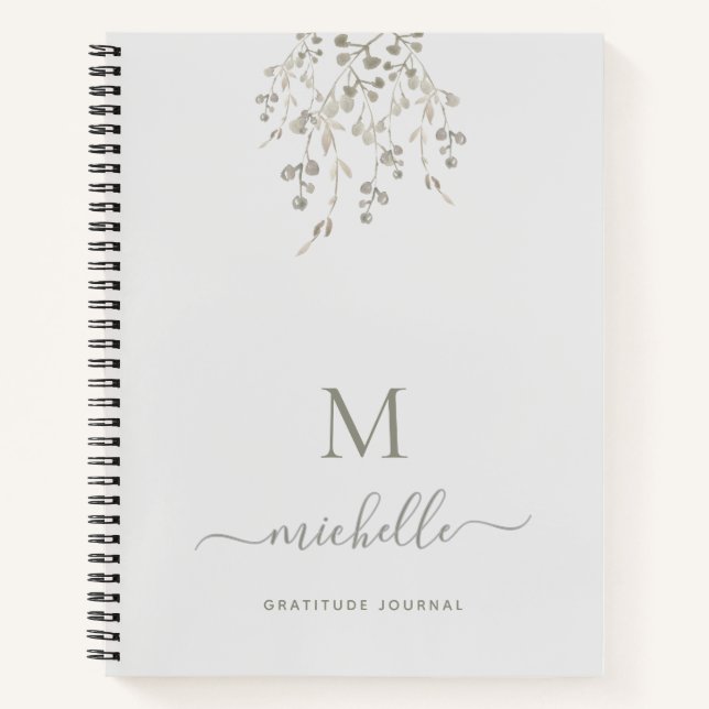 Personalized Botanical Gray Gratitude Journal (Front)