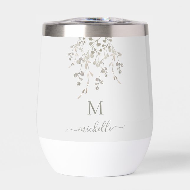 Personalized Botanical Watercolor Monogram Gray (Front)
