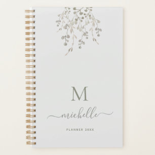 Personalized Botanical Watercolor Monogram Gray Planner