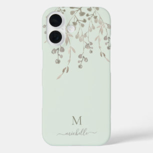 Personalized Botanical Watercolor Monogram Sage iPhone 16 Case