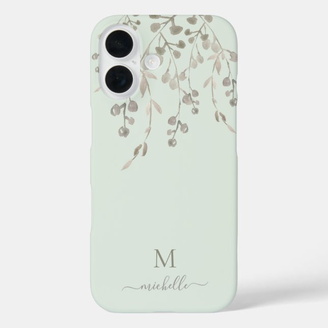 Personalized Botanical Watercolor Monogram Sage Case-Mate iPhone Case (Back)