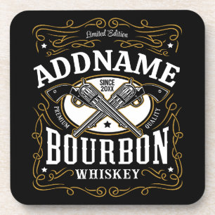 Personalized Bourbon Vintage Guns Whiskey Label Coaster