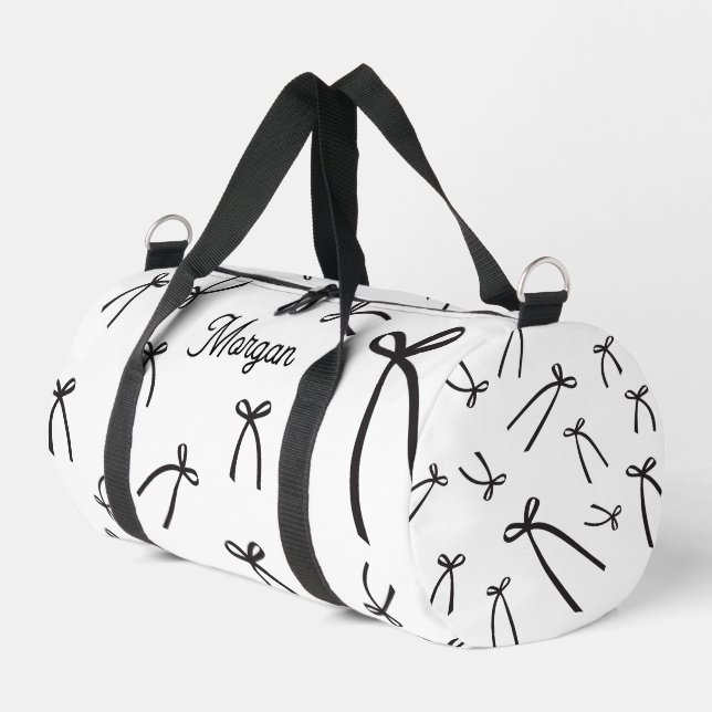 Personalized Bow Pattern Chic Black & white Duffle Bag (Left Corner)