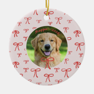 Personalized Bow Pattern Pet Photo Ornament 