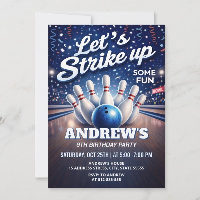 Personalized Bowling Let's Strike Up birthday Invitation (Front)