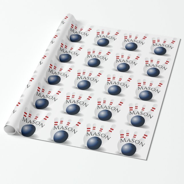 Personalized Bowling Pins and Ball Wrapping Paper (Unrolled)
