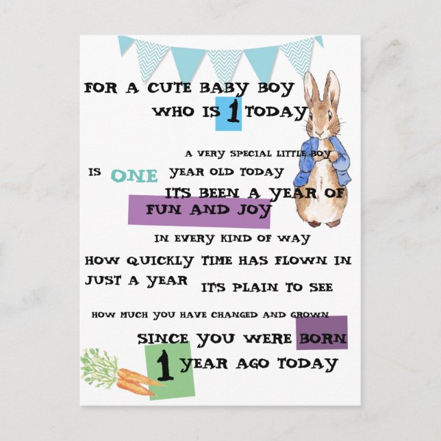 Personalized Boy Birthday Postcard - Peter Rabbit (Front)