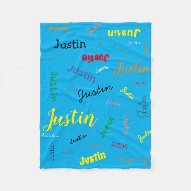 Personalized Boy Name Monogram Blue Cute Fleece Blanket (Front)