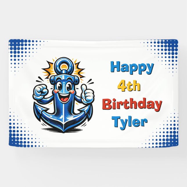 Personalized Boy's Anchor Themed Birthday Party Banner (Horizontal)