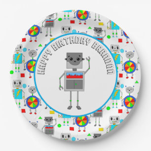 Personalized Boy's Birthday Robot Paper Plate