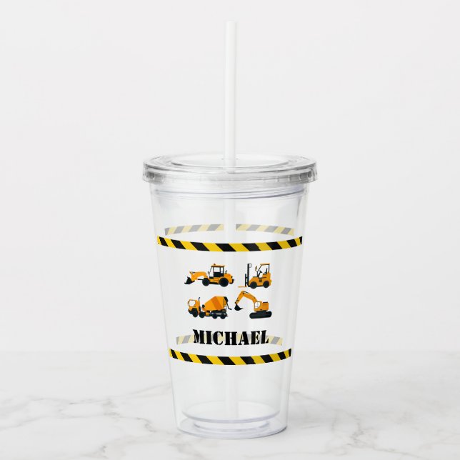 Personalized Boys Construction Digger Tumbler (Front)