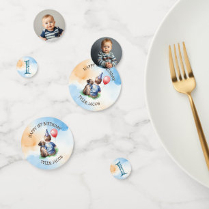 Personalized Boy's First Birthday   Photo Template Confetti