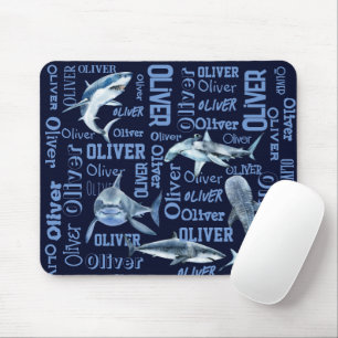 Personalized boys name sharks collage mouse pad