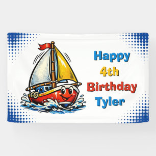 Personalized Boy's Sailboat Themed Birthday Party Banner