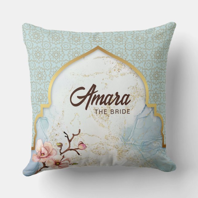 Personalized Bride Cushion | Light Blue Watercolor (Back)