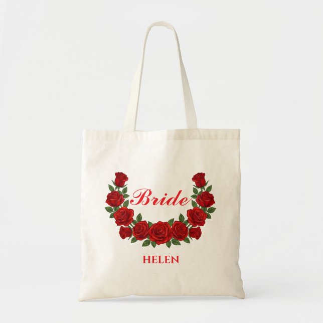 Personalized Bride Floral Custom Name Wedding Gift Tote Bag (Front)