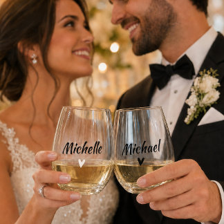 Personalized Bride & Groom Stemless Wine Glass Set