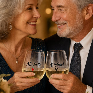 Personalized Bride & Groom Stemless Wine Glass Set