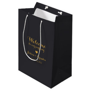 Personalized Bride & Groom Wedding Welcome Gold Medium Gift Bag