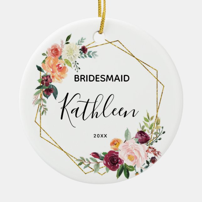Personalized Bridesmaid Floral Gift Ceramic Tree Decoration (Front)