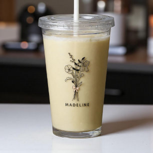 Personalized Bridesmaid Floral With Pink Bow Acrylic Tumbler