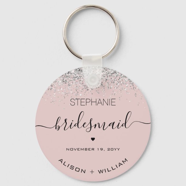 Personalized Bridesmaid Glitter confetti effect Key Ring (Front)