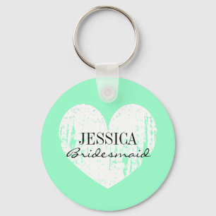 Personalized bridesmaid mint green heart keychain