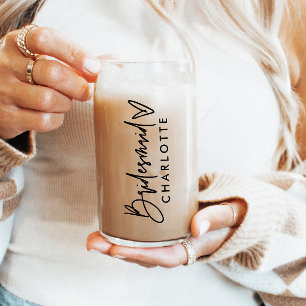 Personalized Bridesmaid Name Gift Modern Script Can Glass