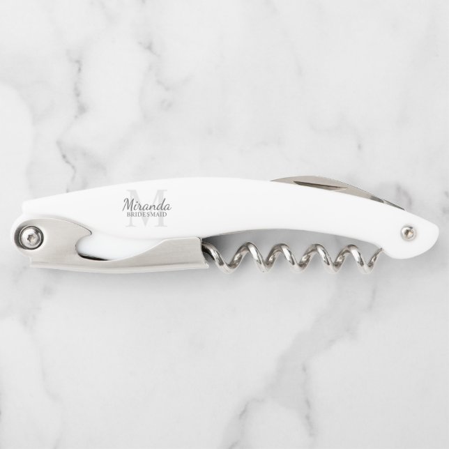 Personalized Bridesmaid's Monogram and Name Corkscrew (Front)
