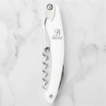 Personalized Bridesmaid's Name and Monogram Corkscrew<br><div class="desc">Elegant Personalized Bridesmaid Gifts
featuring personalized monogram in black elegant script font style with bridesmaid's name and title in classic serif font style on white background.

Also perfect for maid of honor,  mother of the bride and more.</div>