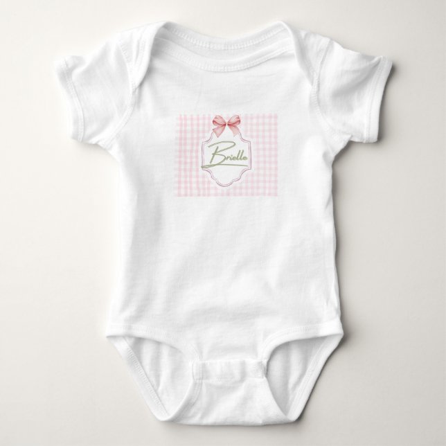 Personalized Brielle Baby Girl Nursery Bow&Gingham Bodysuit (Front)