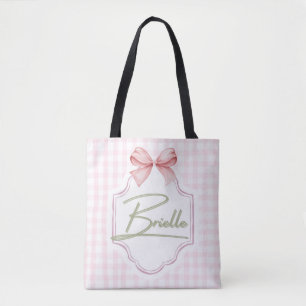 Personalized Brielle Baby Girl Nursery Bow&Gingham Tote Bag