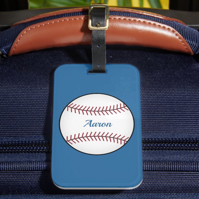 Personalized Bright Blue Baseball Luggage Tag Gift (Front Insitu 2)
