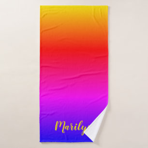 Personalized Bright Rainbow Ombre Bath Towel